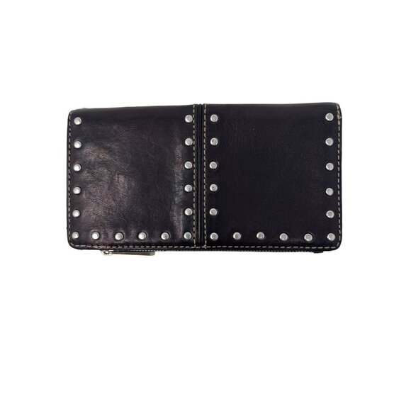 Michael Kors Aster Studded Wallet Bifold Checkbook Black Smooth Leather EUC - Picture 1 of 9